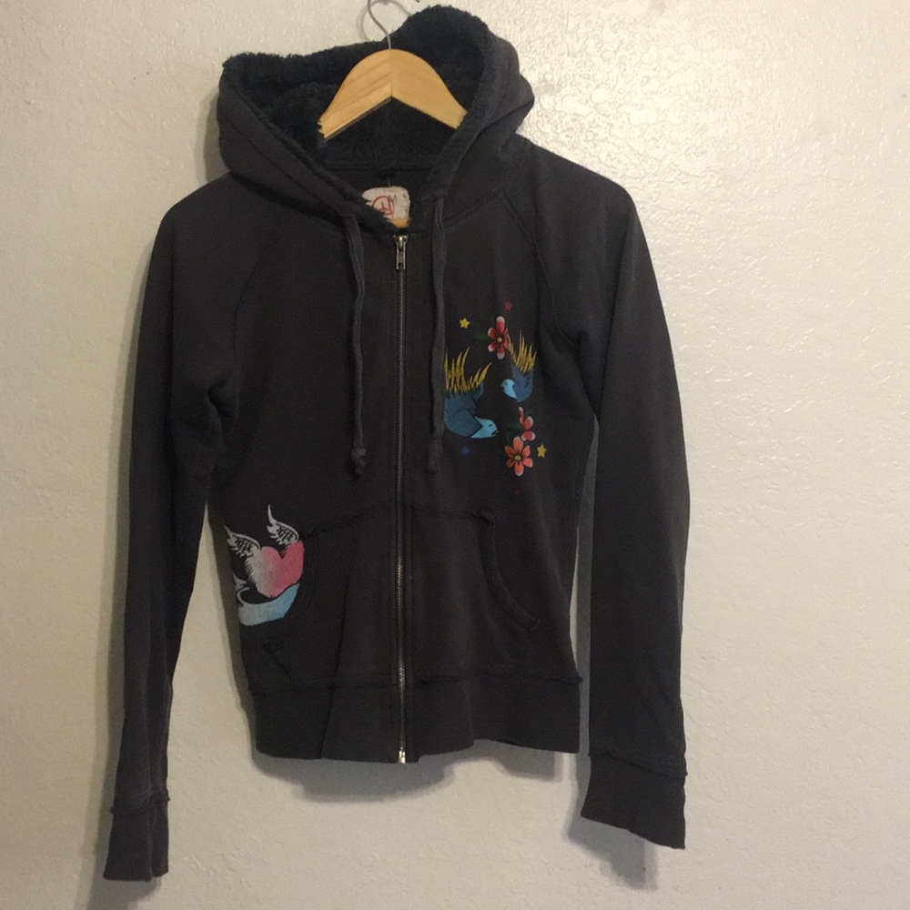 Chor grey zip-up hoodie art graphic